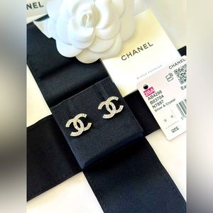 Authentic Chanel Crystal Timeless CC Earnings Sliver